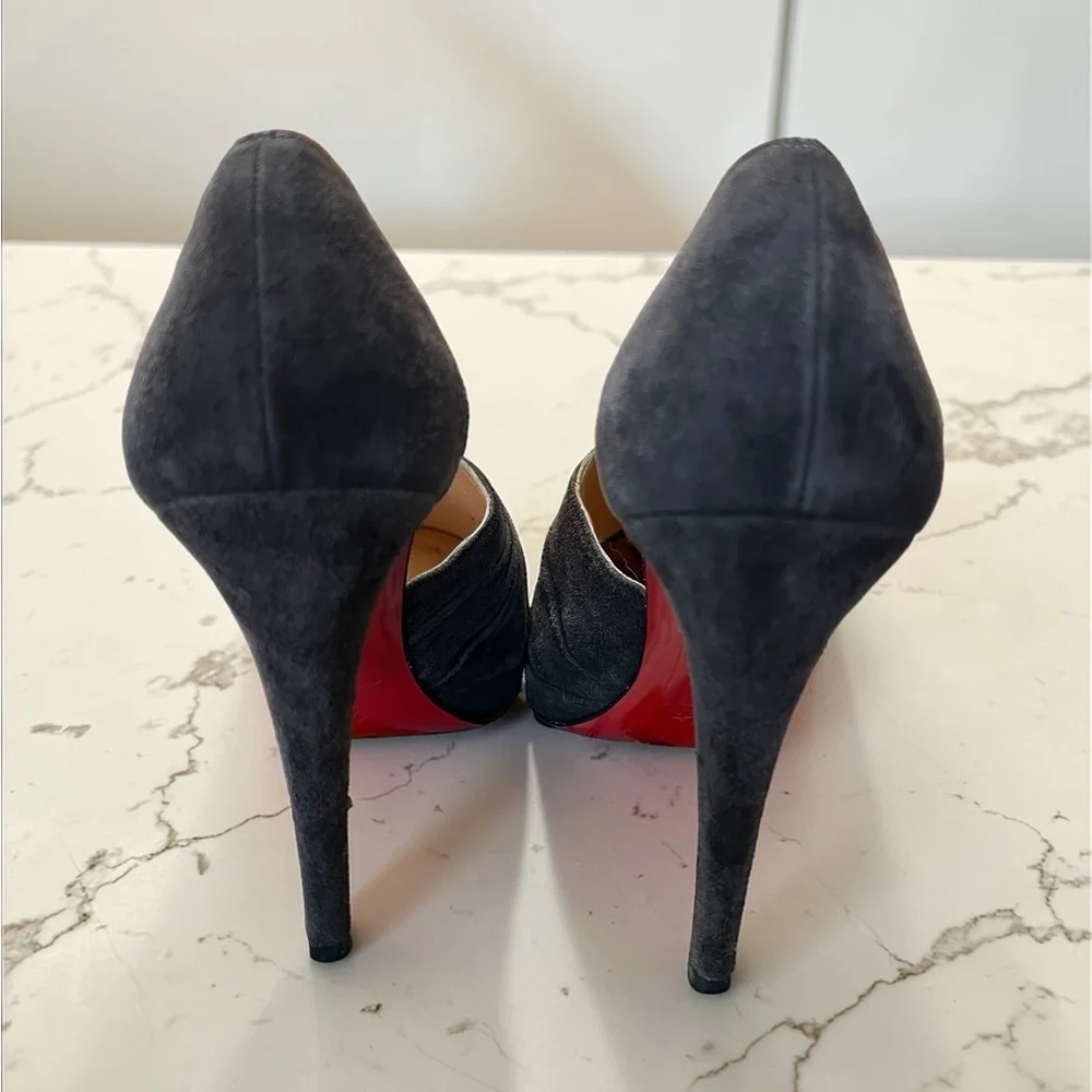 Christian Louboutin Black Suede Ruched T-Strap Pumps